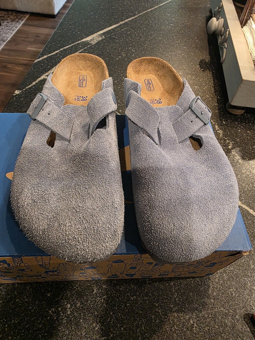 Birkenstock Suede Boston Clog Soft Footbed Women's Size 38 US 7 / 7.5 Light Blue - Picture 7 of 8